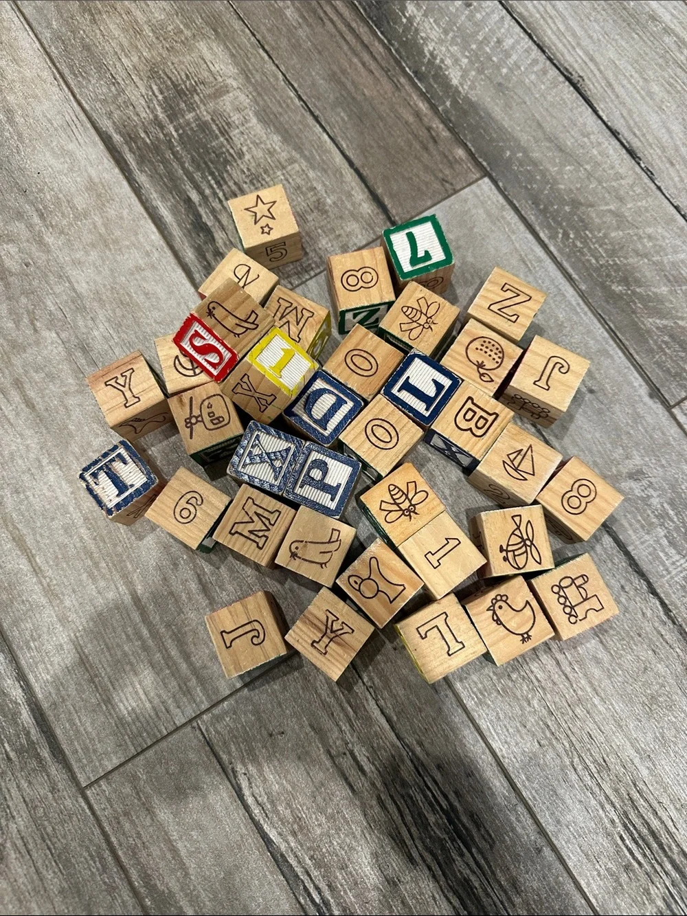 Wooden Alphabet & Number Blocks - Multicolor Accents